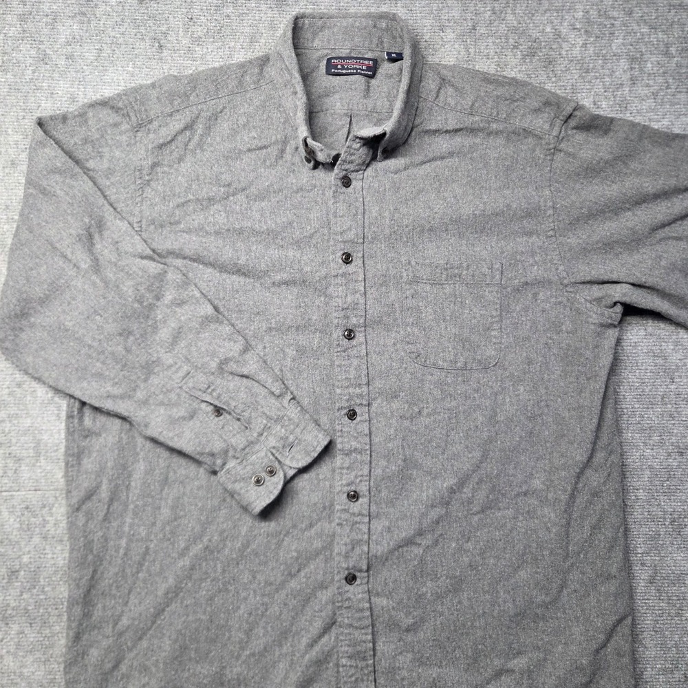 Roundtree & Yorke Mens XL Portuguese Flannel Button Down Shirt Gray Long Sleeve